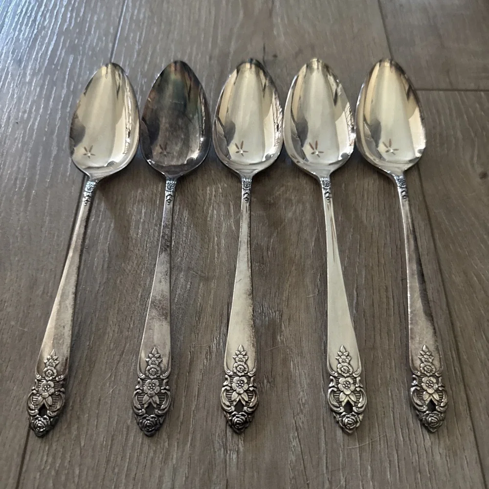 Set of 5 Oneida DISTINCTION Tablespoon Serving Spoons Silver Plate‎ Prestige